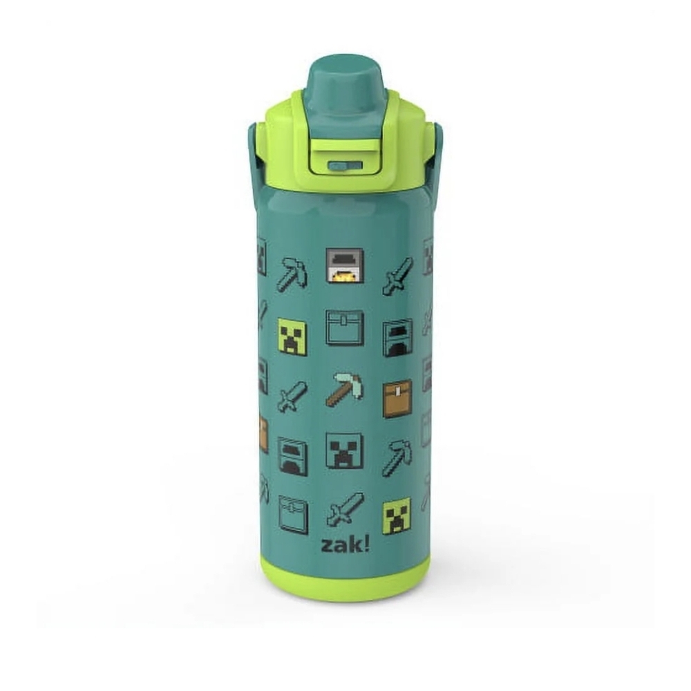 Zak Designs 20oz Minecraft Kids StrawWater Bottle, Stainless Steel